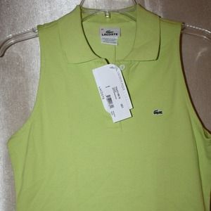 Lime green Lacoste sleeveless stretch pique polo.