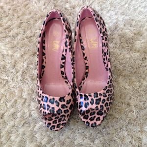 Pink leopard open toe heels