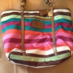 Multi colored striped Coach bag.