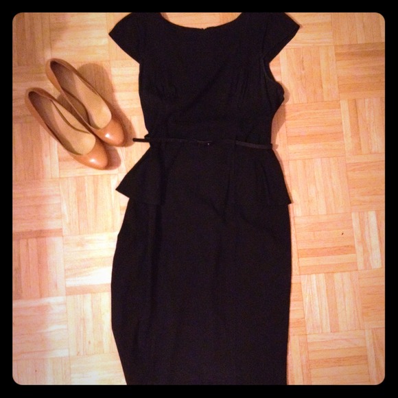 Black Knee Length Peplum Dress