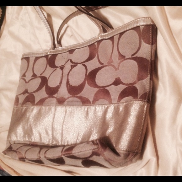 Coach signature khaki brown gold tote handbag