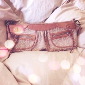 DKNY Camel Leather/Canvas Clutch