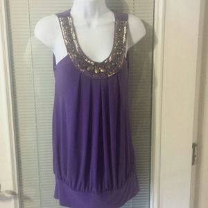 Purple Rhinestone Sleeveless Tunic