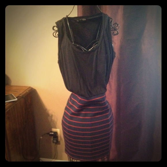 Black, blue and red stripes mini dress