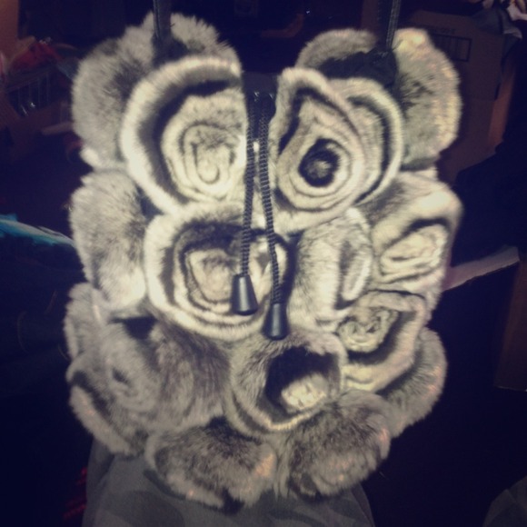 Genuine rosette chinchilla fur purse