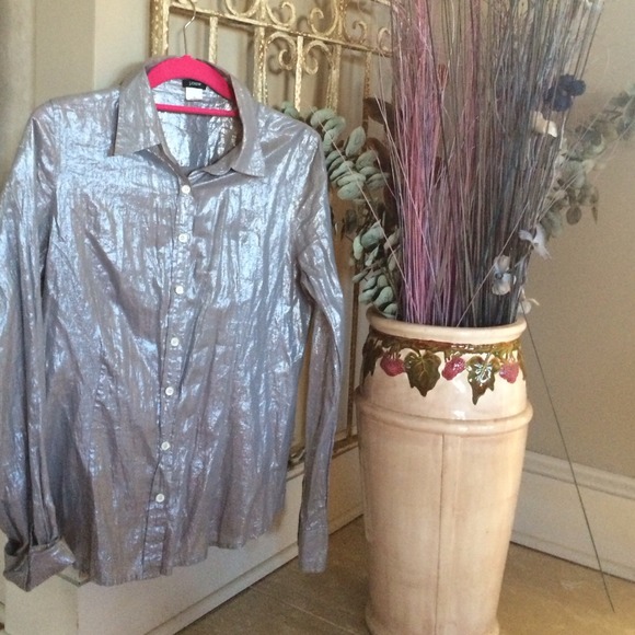 J.Crew silver button down shirt/ blouse