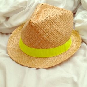 Fedora with stitched neon yellow ribbon
