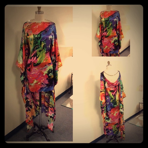 Multicolored hi-low tunic dress