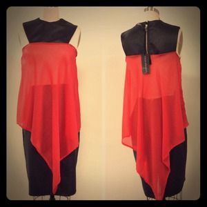 Sleeveless top with black vinyl pencil skirt