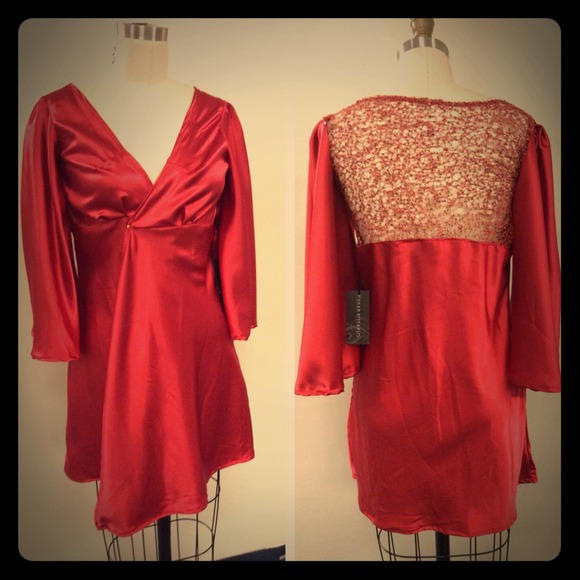 Red satin wrap dress