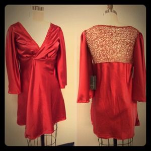 Red satin wrap dress