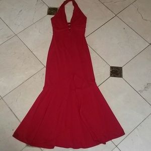 Kiki USA...Solid Red Long Sexy Low Cut Front Gown