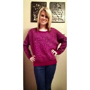 Magenta and Gray Free People Leopard Print Sweater
