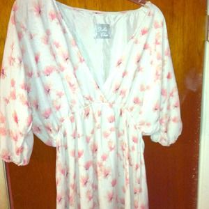 White with Pink Dandelion High Low Dress