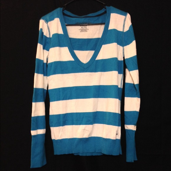 Aeropostale Striped V-Neck Sweater