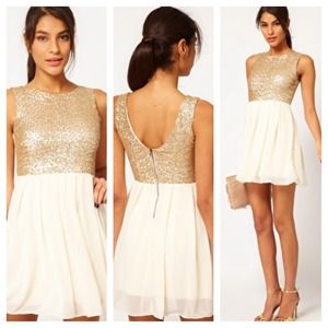 TFNC babydoll dress w sequin-gold/cream from ASOS