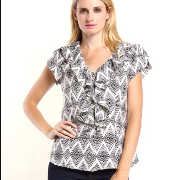Banana Republic Black White Silk Diamond Top M