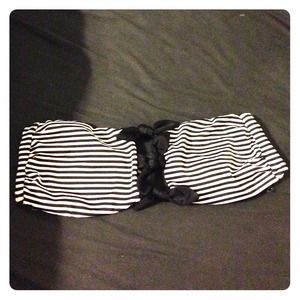 Stripes and bows bandeau bikini top