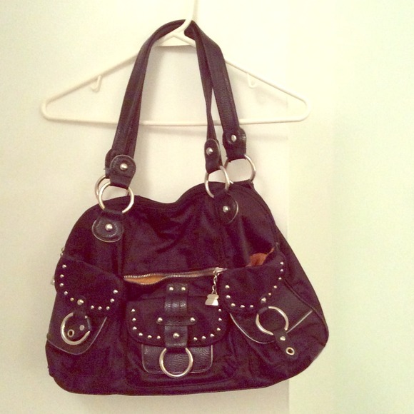 Kathy Von Zealand black leather and nylon purse