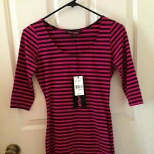Betsey johnson red and navy striped tail feather d