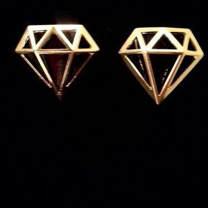 Black and Gold Diamond Shaped Earrings -Large Stud