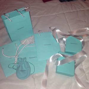 Authentic Tiffany bags, box ribbons small pouch