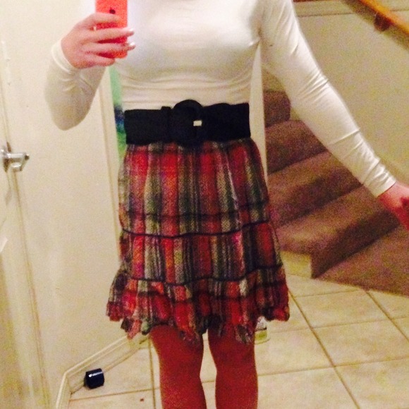Plaid skirt w/ belt
