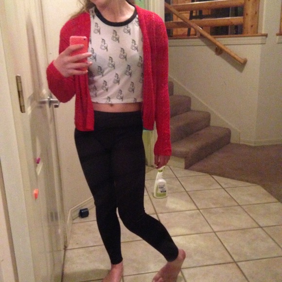 Red button up cardigan sweater