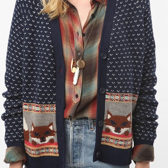 🐺 ISO🐺 Cooperative Fox Intarsia Cardigan from UO