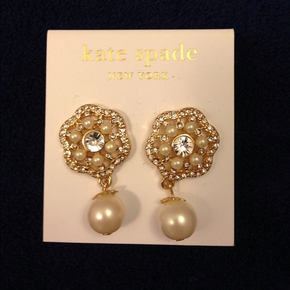 kate spade Jewelry - Kate Spade gold clearstone pearl drop earrings