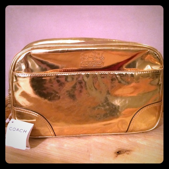 • Coach • make-up or jewelry bag! In Gold.