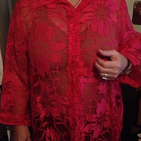 Red silk button down over shirt