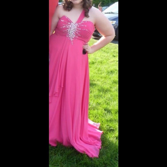 Plus sized one strap pink prom dress