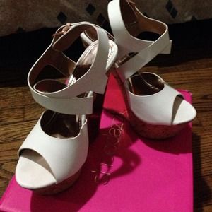White/Rose Gold Wedges - size 6