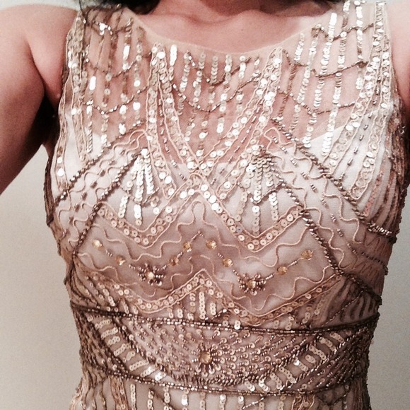 Sue Wong Dresses & Skirts - Sue Wong Champagne Silver Gold 
Sequin Feather
