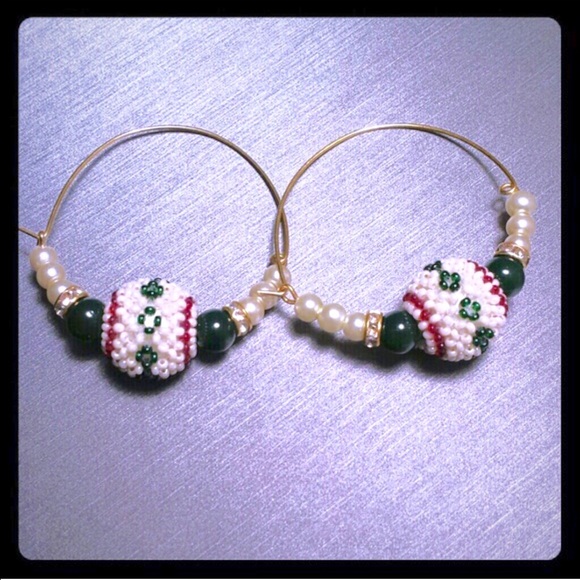 Handmade beaded pearl hoop earrings