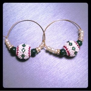 Handmade beaded pearl hoop earrings