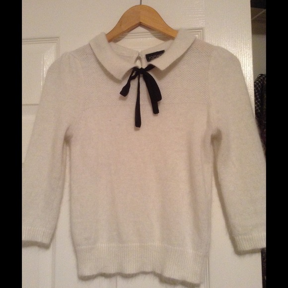 Cream Topshop Angora blend sweater black bow
