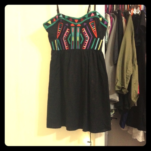 UO Staring at Stars black tribal embroidery dress