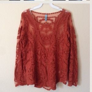 Burnt orange vintage lace top