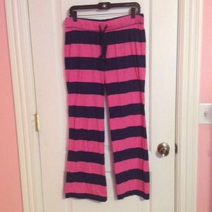 Pink and navy striped pajama pants