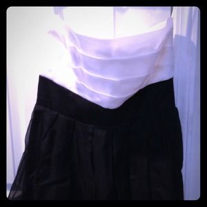 Pleated strapless two tone cocktail dress