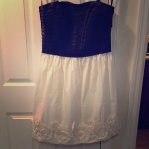 Strapless black and white cocktail dress