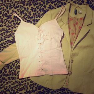 Corset-style baby pink cami w cups/padding