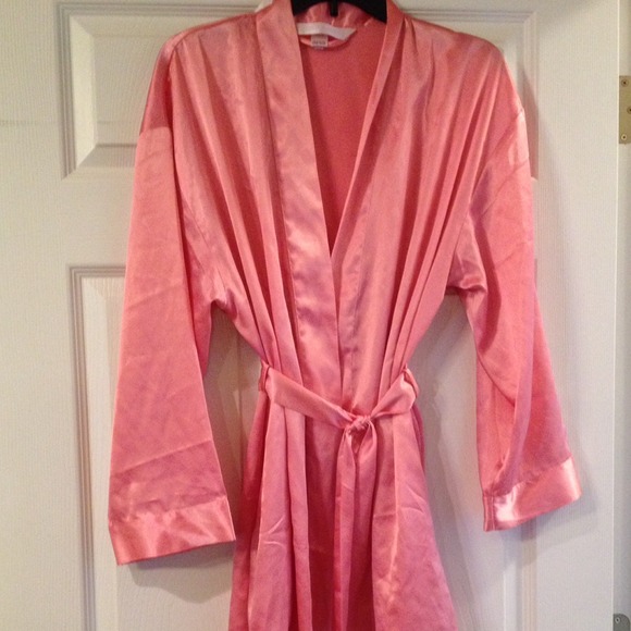 Coral pink satin robe
