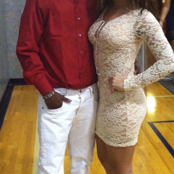 Lace beige tight fitting sexy dress