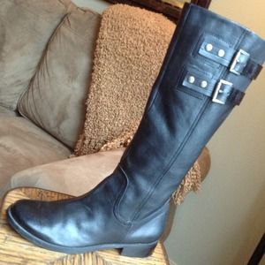 Nine West Leather Boots in  Black.  Buckle Details