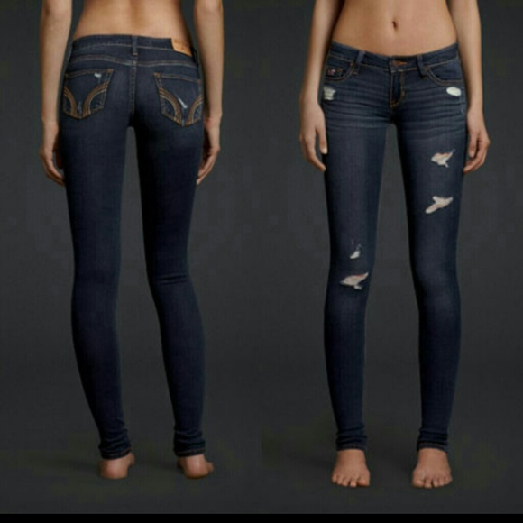 Hollister Destroyed Skinny Dark Wash Jeans