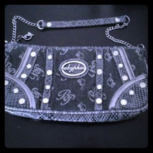 Denim/faux snake Baby Phat clutch