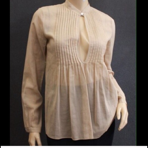 Theory Tan Cotton Pintuck Tunic Top - Picture 1 of 3